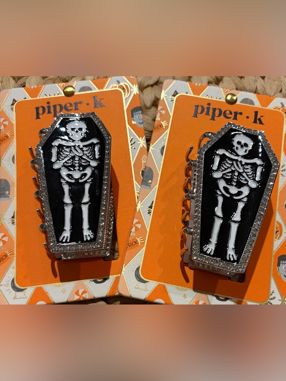 Piper K Set of 2 Black Skeleton Coffin Hair Claws